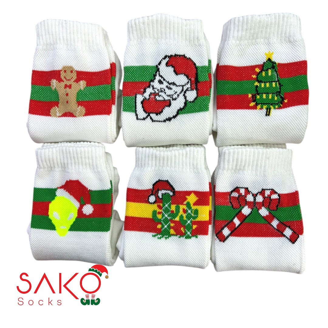 striped Christmas towel socks - box of 6